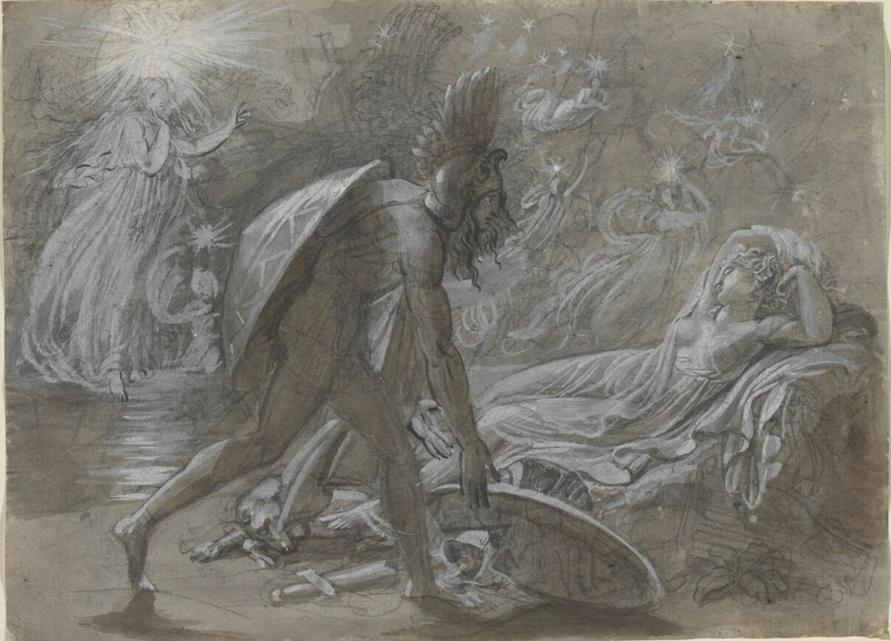Fingal gyászol Malvina holtteste felett, Ossian Berrathon című művéből alkotó: Anne Louis Girodet de Roussy Trioson