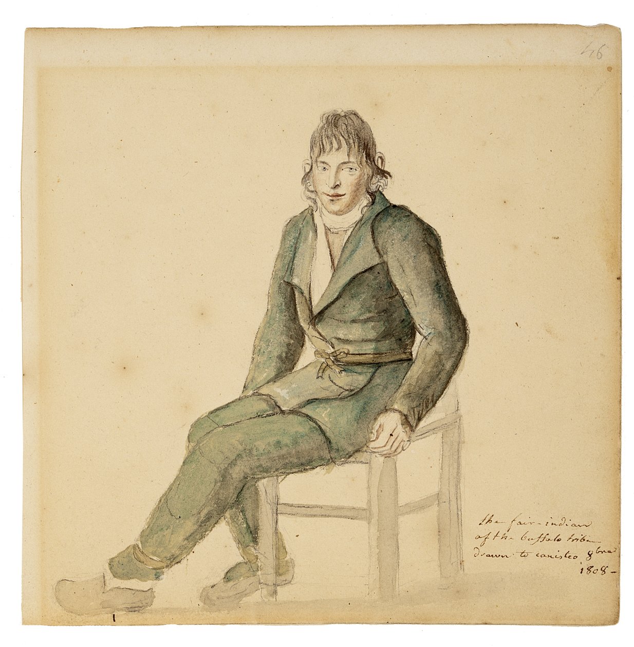 Fair American Indian Man of the Buffalo Tribe, Canisteo, New York, 1808 (akvarell, grafit és szén, papír) alkotó: Anne Marguerite Hyde de Neuville
