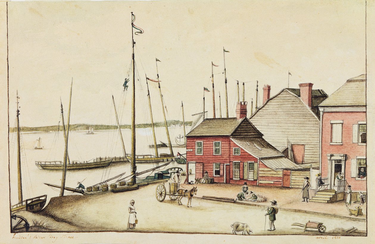 Hudson folyó, Day Street, 1810 (wc és grafit papíron) alkotó: Anne Marguerite Hyde de Neuville