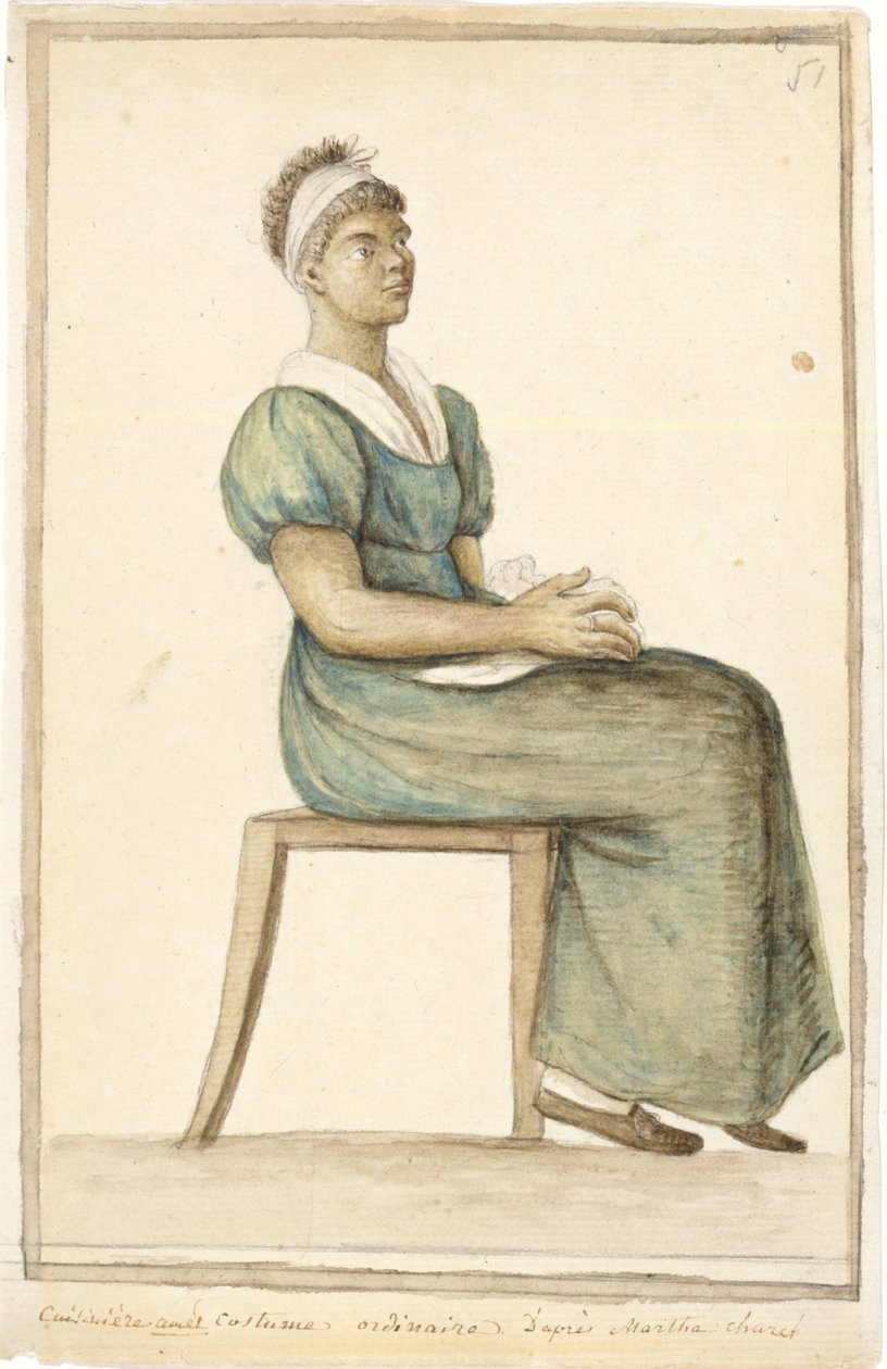 Egy afro-amerikai szakács portréja közönséges kosztümben, dátum nélküli (akvarell, grafit és barna tinta papíron) alkotó: Anne Marguerite Hyde de Neuville