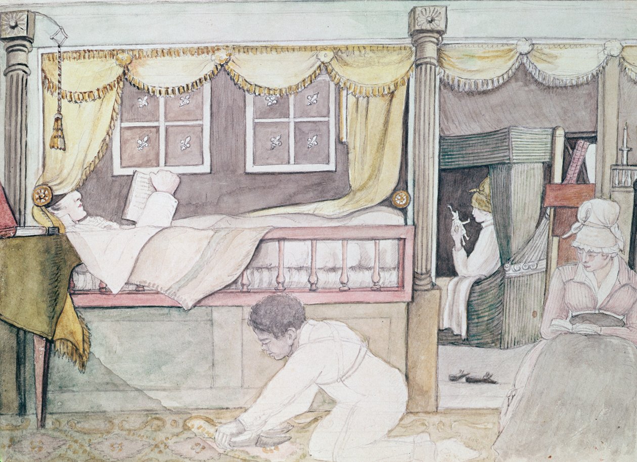 A de Neuville-kabin az Eurydice-on, 1816 (ceruza és WC papíron) alkotó: Anne Marguerite Hyde de Neuville