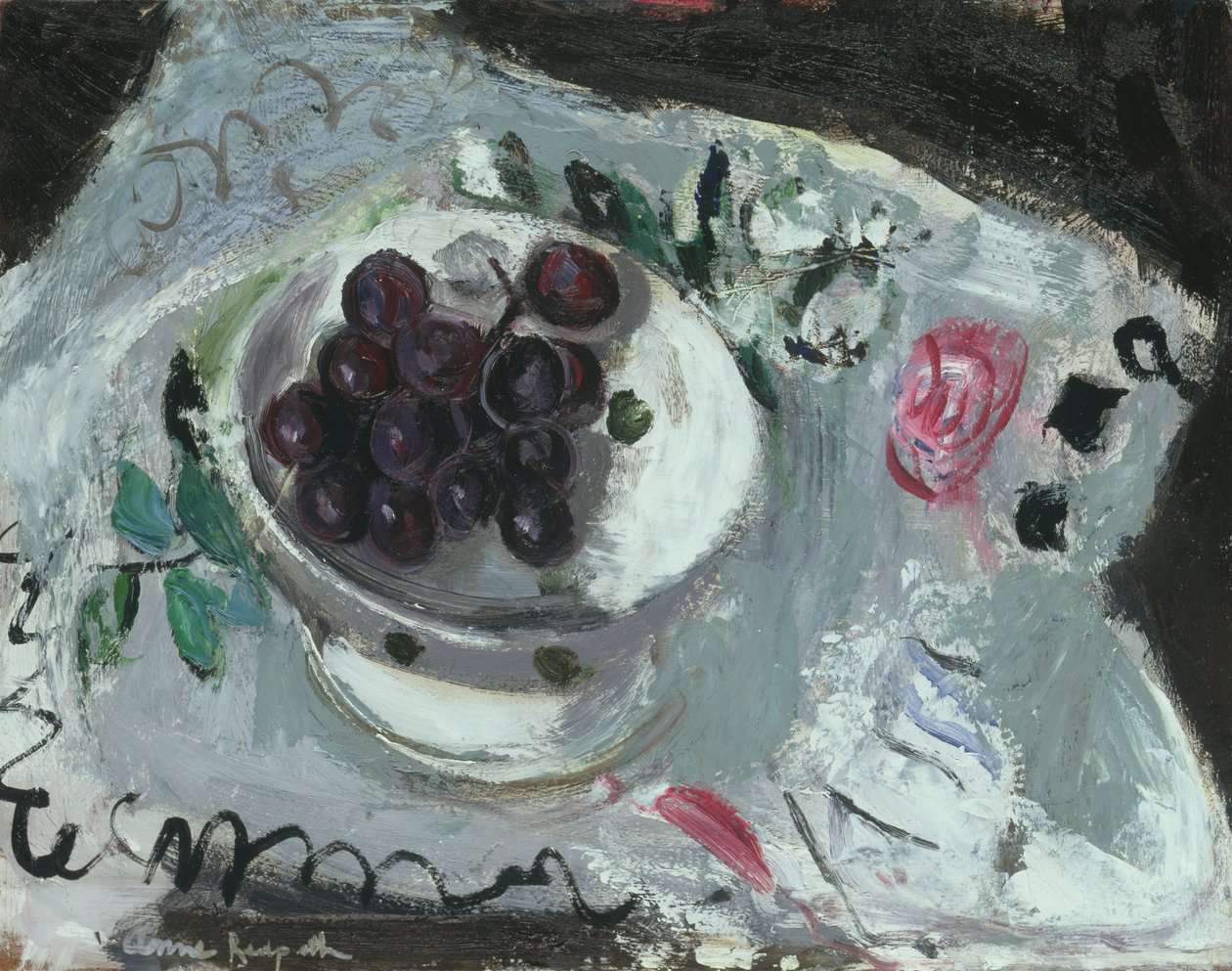 Dish of Grapes, 1957 körül (olaj, fedélzeten) alkotó: Anne Redpath