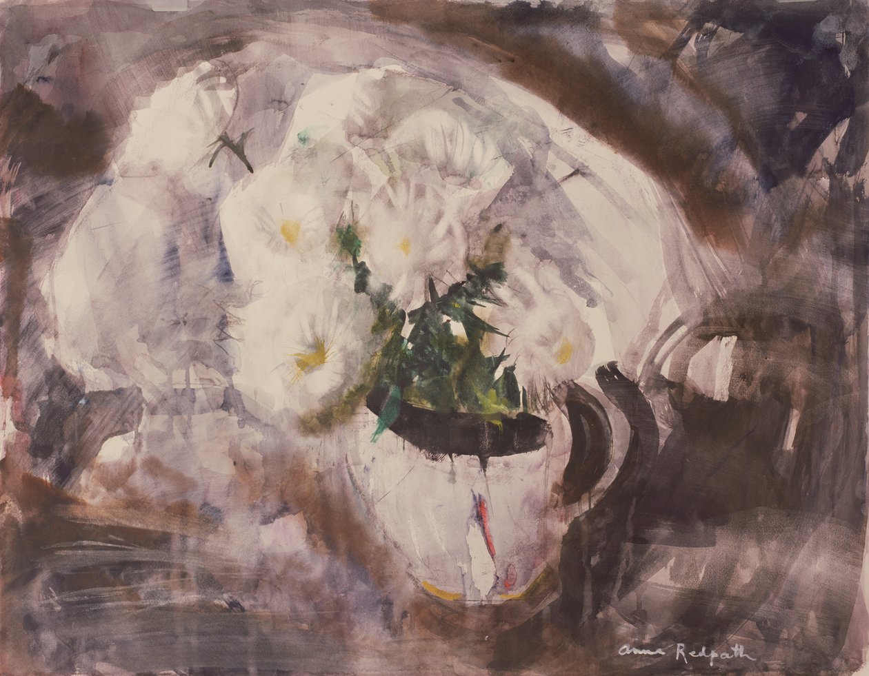 Fehér virágok fehér kancsóban, 1960 körül (akvarell, papír) alkotó: Anne Redpath