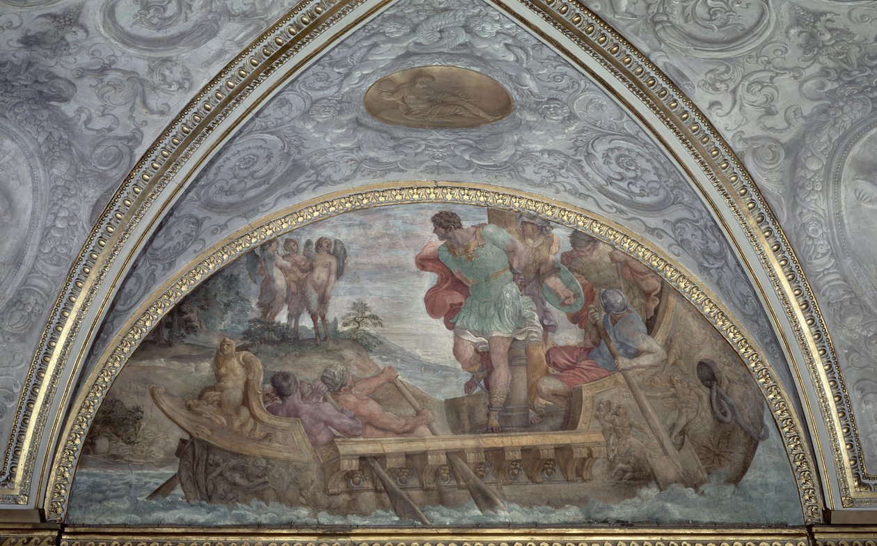 Lunette, amely Ulysses-t és a szirénákat ábrázolja, a Camerino-ból, 1596 alkotó: Annibale Carracci