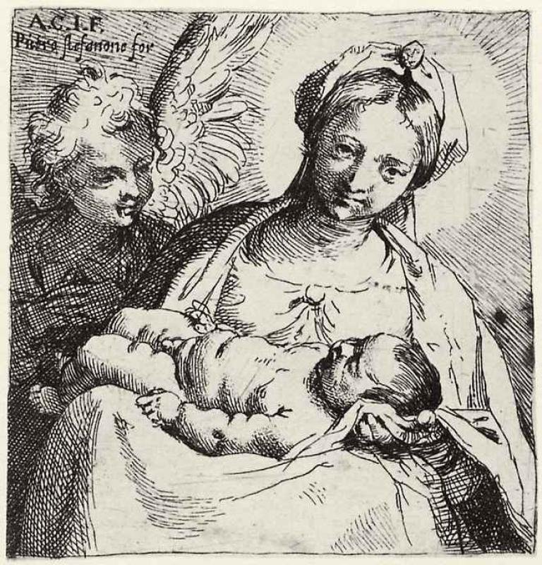 Madonna és gyermek angyallal alkotó: Annibale Carracci