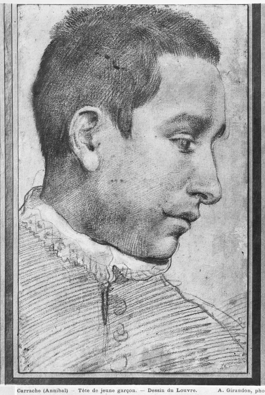 Fiatal férfi portréja (piros kréta, vörös kréta mosása és fehér gouache kiemelések papíron) alkotó: Annibale Carracci