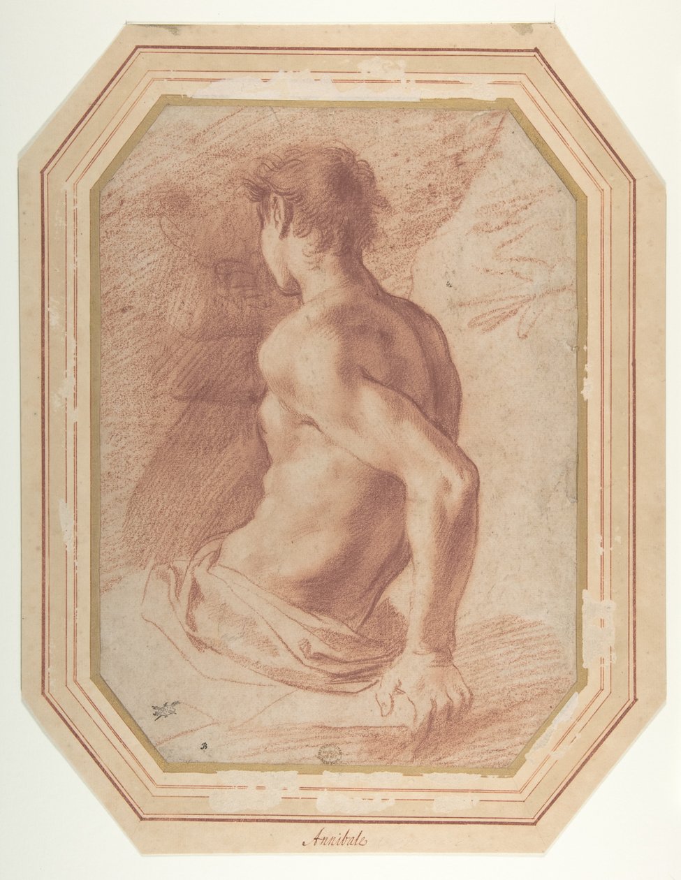 Balra néző ülő meztelen ifjú hátulnézetből alkotó: Annibale Carracci