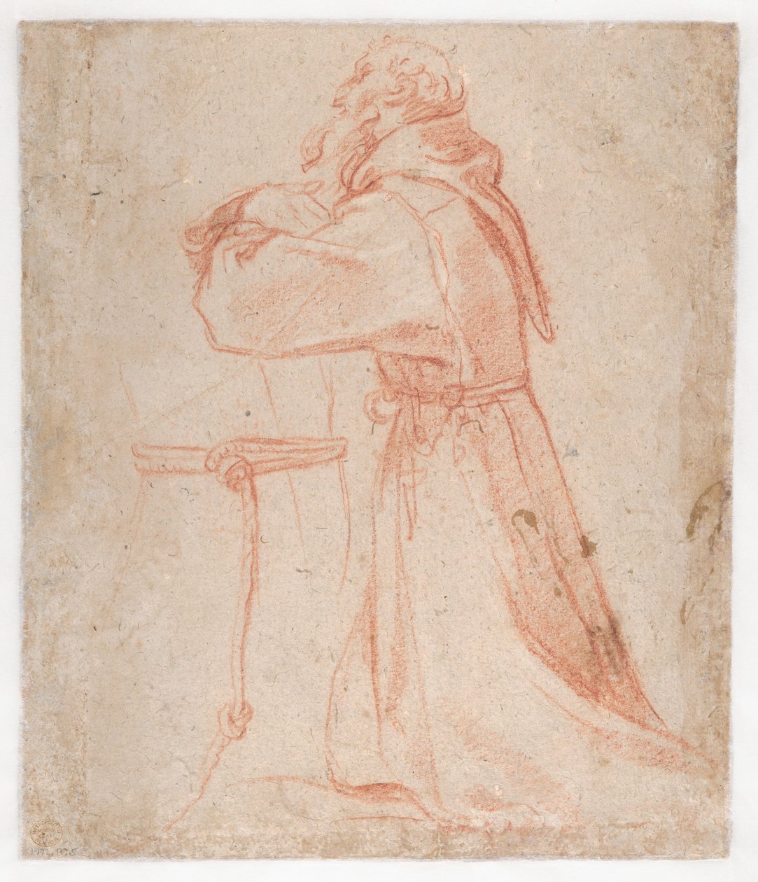 Carracci - Tanulmányok egy profilban térdelő Szent Ferenc alakhoz (hátlap), 1583-85 alkotó: Annibale Carracci
