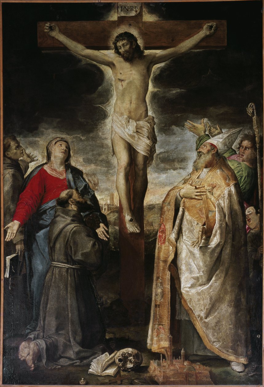Keresztre feszítés és szentek (olaj, vászon alkotó: Annibale Carracci