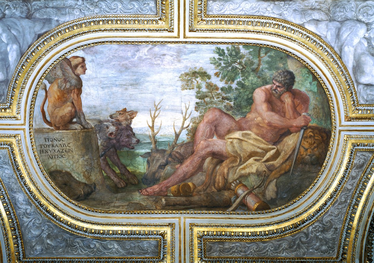 Herkules és a Szfinx Cerberusszal, a Camerinoból, 1596 alkotó: Annibale Carracci