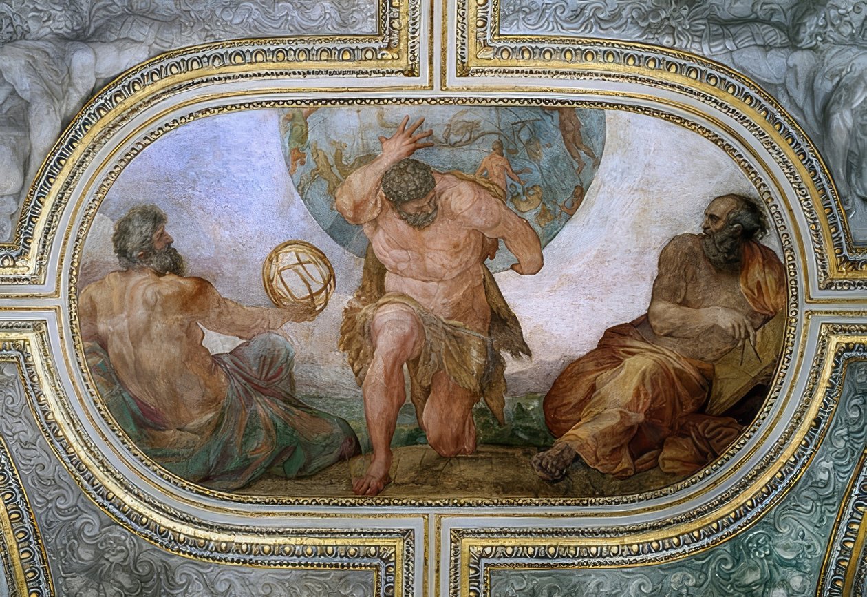 Herkules az Atlasz mennyei boltozatát hordozza (freskó a Camerinoban). 1596 alkotó: Annibale Carracci