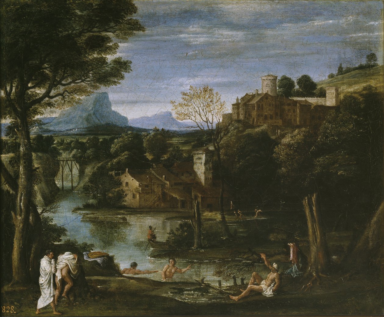 Táj folyóval és fürdőzőkkel alkotó: Annibale Carracci