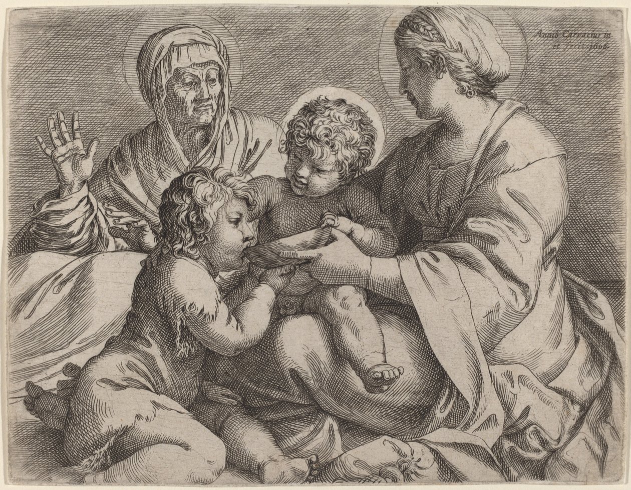 Madonna és gyermeke Szent Erzsébettel és Keresztelő Jánossal (La Madonna della Scodella) alkotó: Annibale Carracci