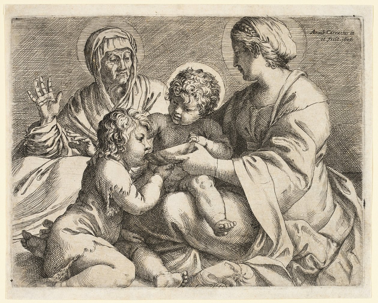 Madonna és gyermeke Szent Erzsébettel és Keresztelő Jánossal alkotó: Annibale Carracci