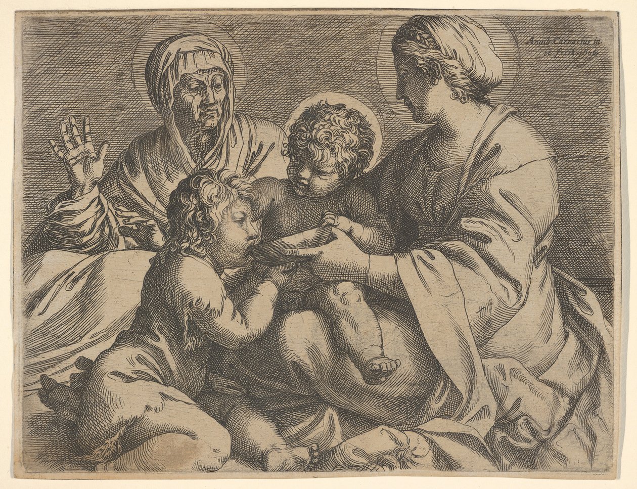 Madonna és gyermeke Szent Erzsébettel és Keresztelő Jánossal Madonna della Scodella, a..., 1606. alkotó: Annibale Carracci