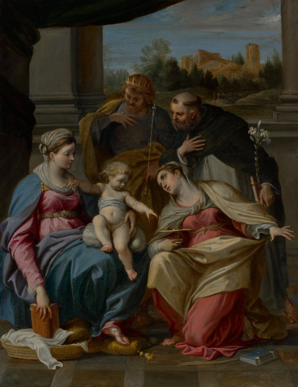 Madonna a gyermekkel és Szent Lúciával, Szent Domonkossal és Franciaországi Szent Lajossal alkotó: Annibale Carracci