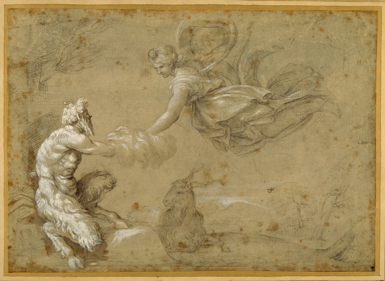 Serpenyő bemutatja a gyapjút Dianának (toll és barna tinta barna mosással) alkotó: Annibale Carracci