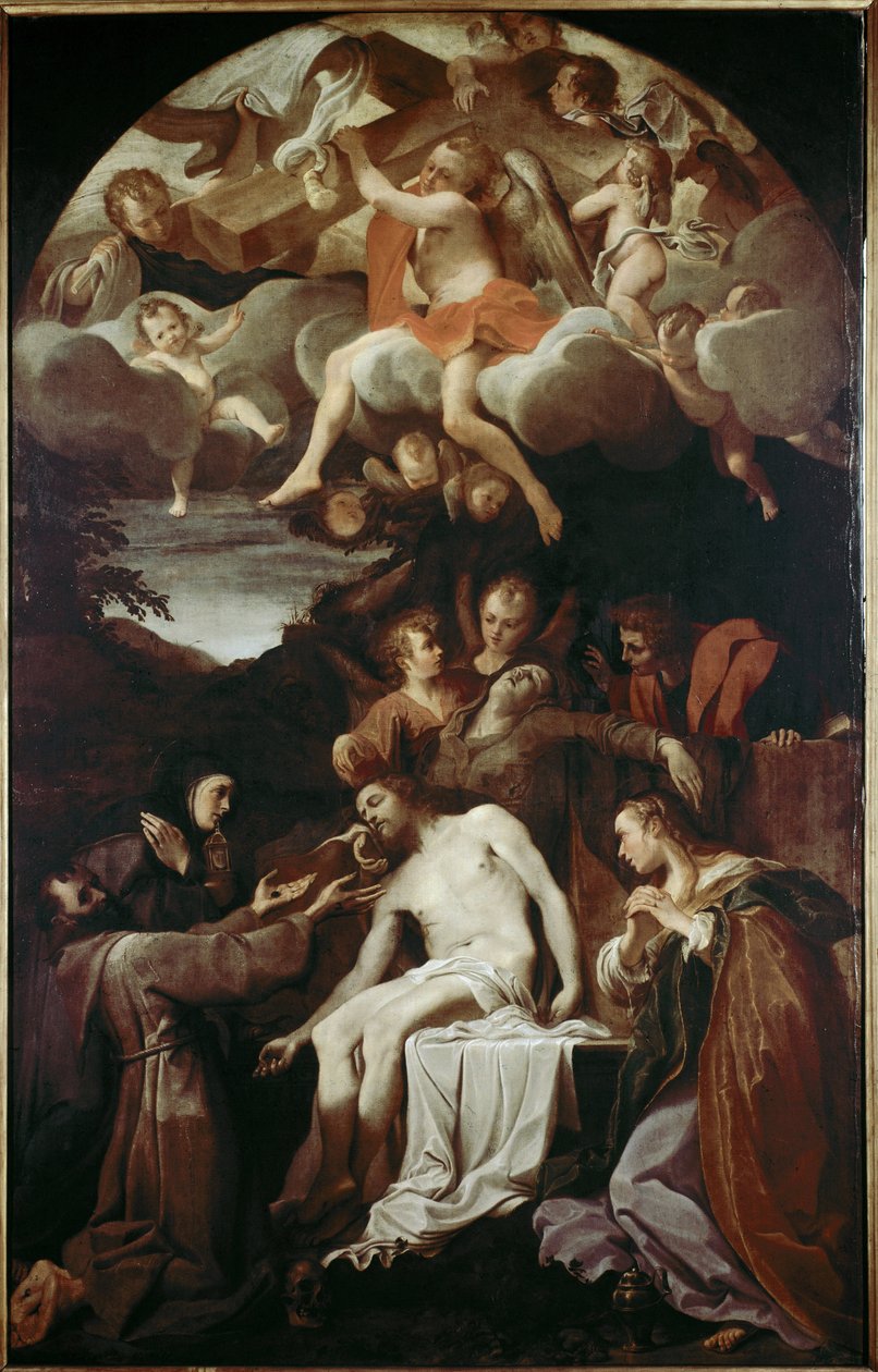 Pieta Szent Claire-rel, Szent Ferenccel, Szent Mária Magdolnával és Szent Jánossal (olaj, vászon alkotó: Annibale Carracci
