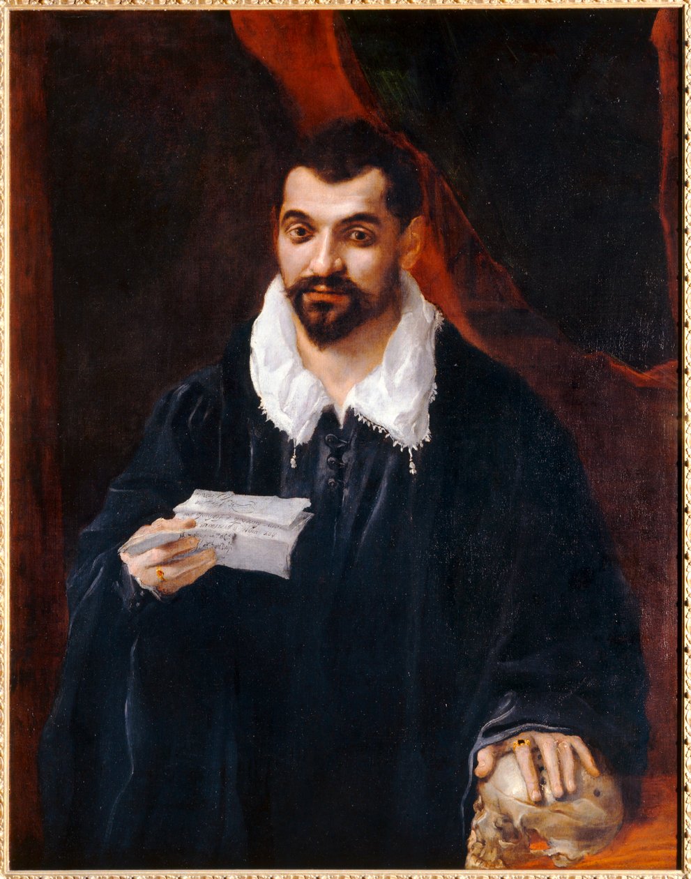 Egy koponyát tartó férfi portréja, korábbi nevén ... alkotó: Annibale Carracci
