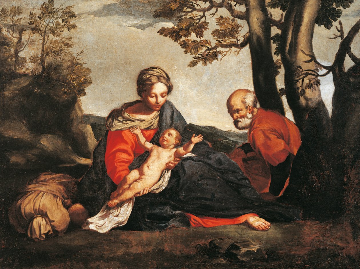 Pihenj az egyiptomi repülésen (olaj, vászon) alkotó: Annibale Carracci