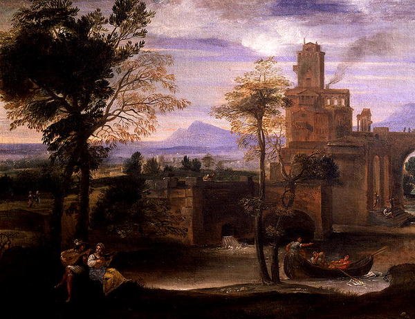Római táj híddal (olaj, vászon) (186429-es részlet) alkotó: Annibale Carracci