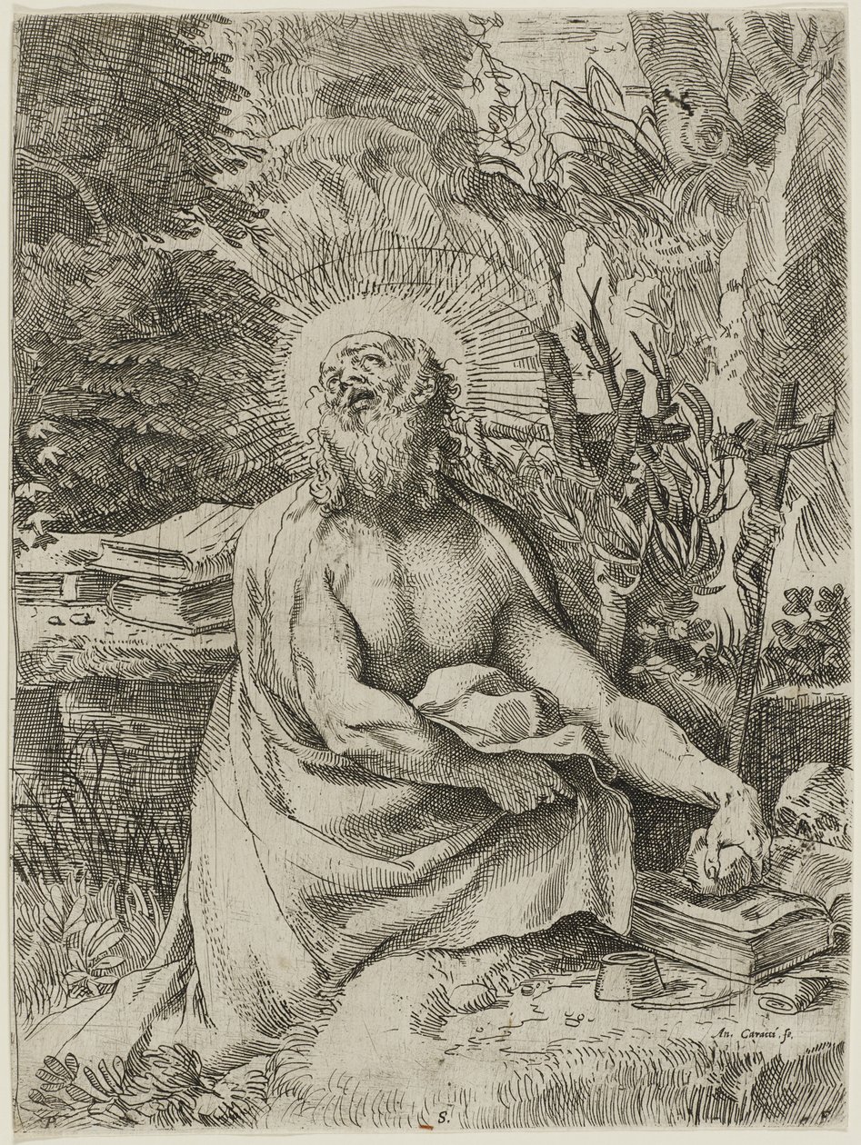 Szent Jeromos a vadonban, 1591 körül (metszet fektetett papírra, iiiiv) alkotó: Annibale Carracci