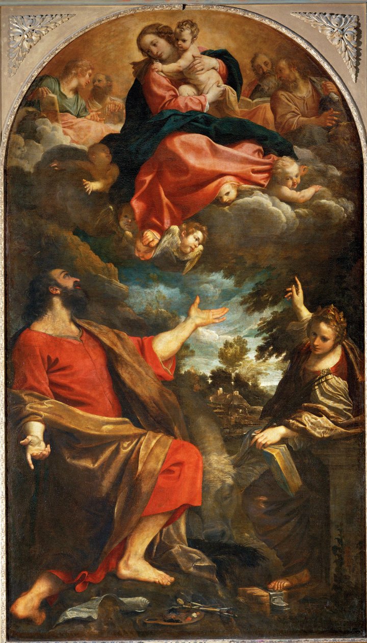 A Szűzanya megjelenik Szent Lukácsnak és Szent Katalinnak ... alkotó: Annibale Carracci