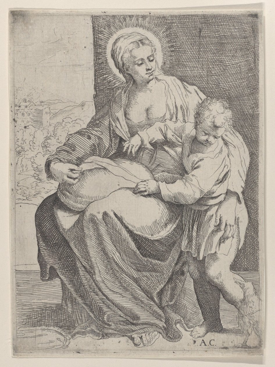 A Szűz párnát az ölében ülve, jobb oldalán a fiatal Krisztussal..., 1580-1600. alkotó: Annibale Carracci