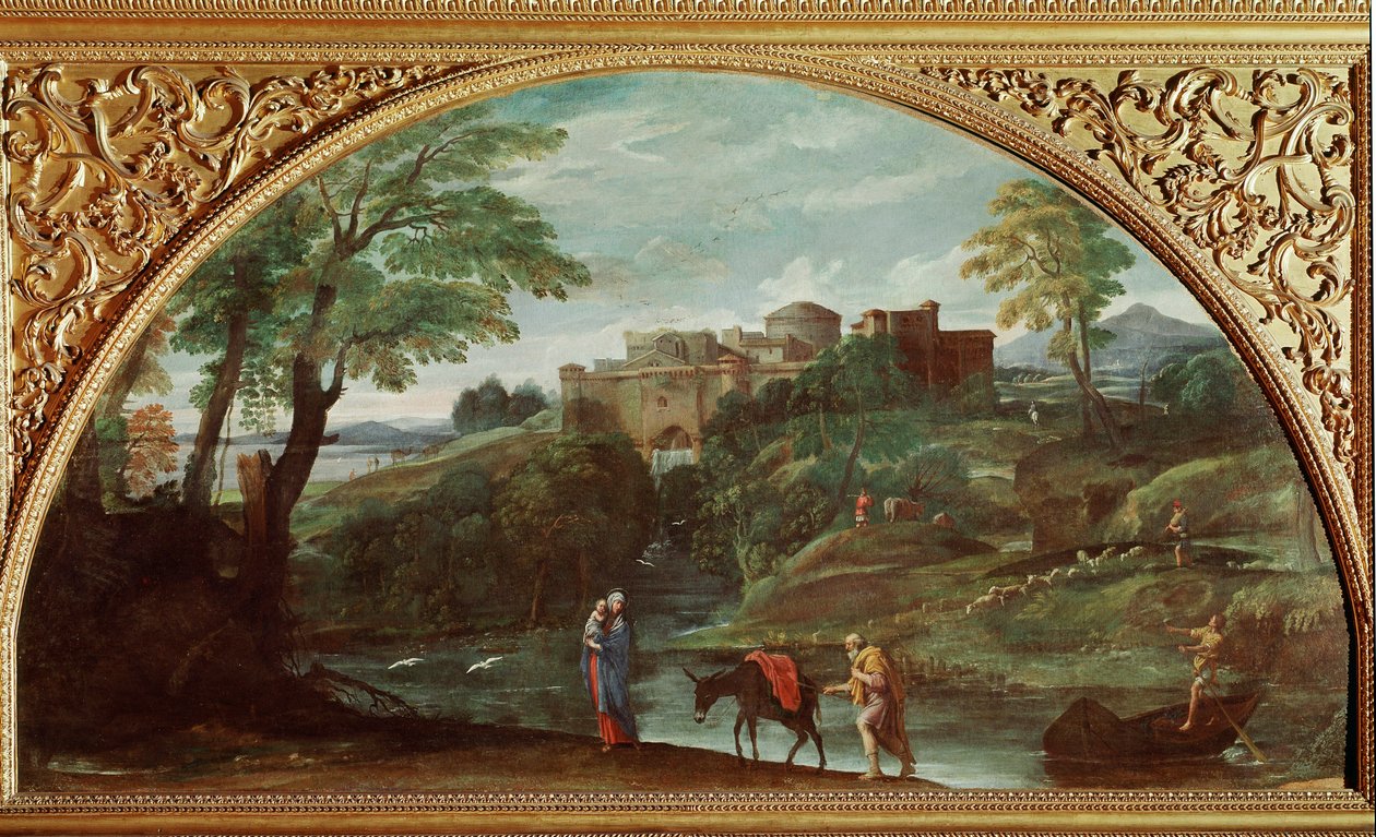 Repülés Egyiptomba. Annibale Carracci dit Carrache festménye (1560-1609). Mérete: 122x230 cm. Galleria Doria Pamphilj, Róma, Olaszország. alkotó: Annibale Carracci