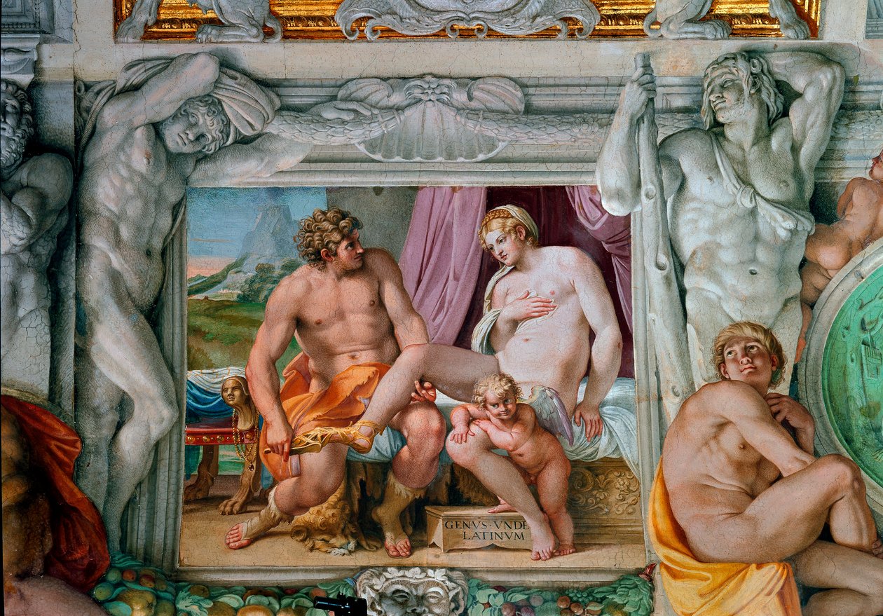 Annibale Carracci (Annibal Carrache) Vénusz és Anchise freskója (1560-1609). 1597-1600 Róma, Palazzo Farnese alkotó: Annibale Carracci