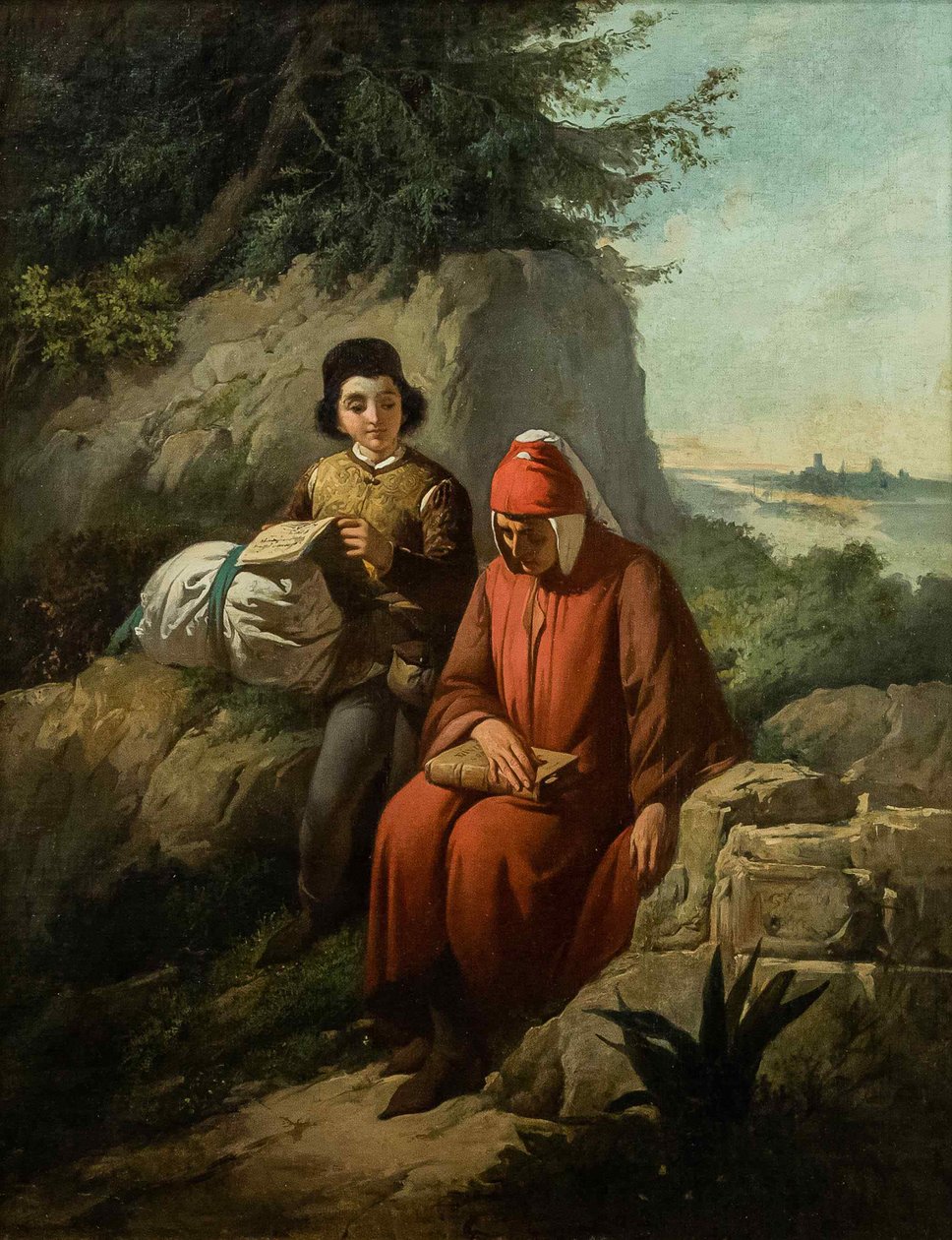 Dante száműzetésben, 1854. alkotó: Annibale Gatti