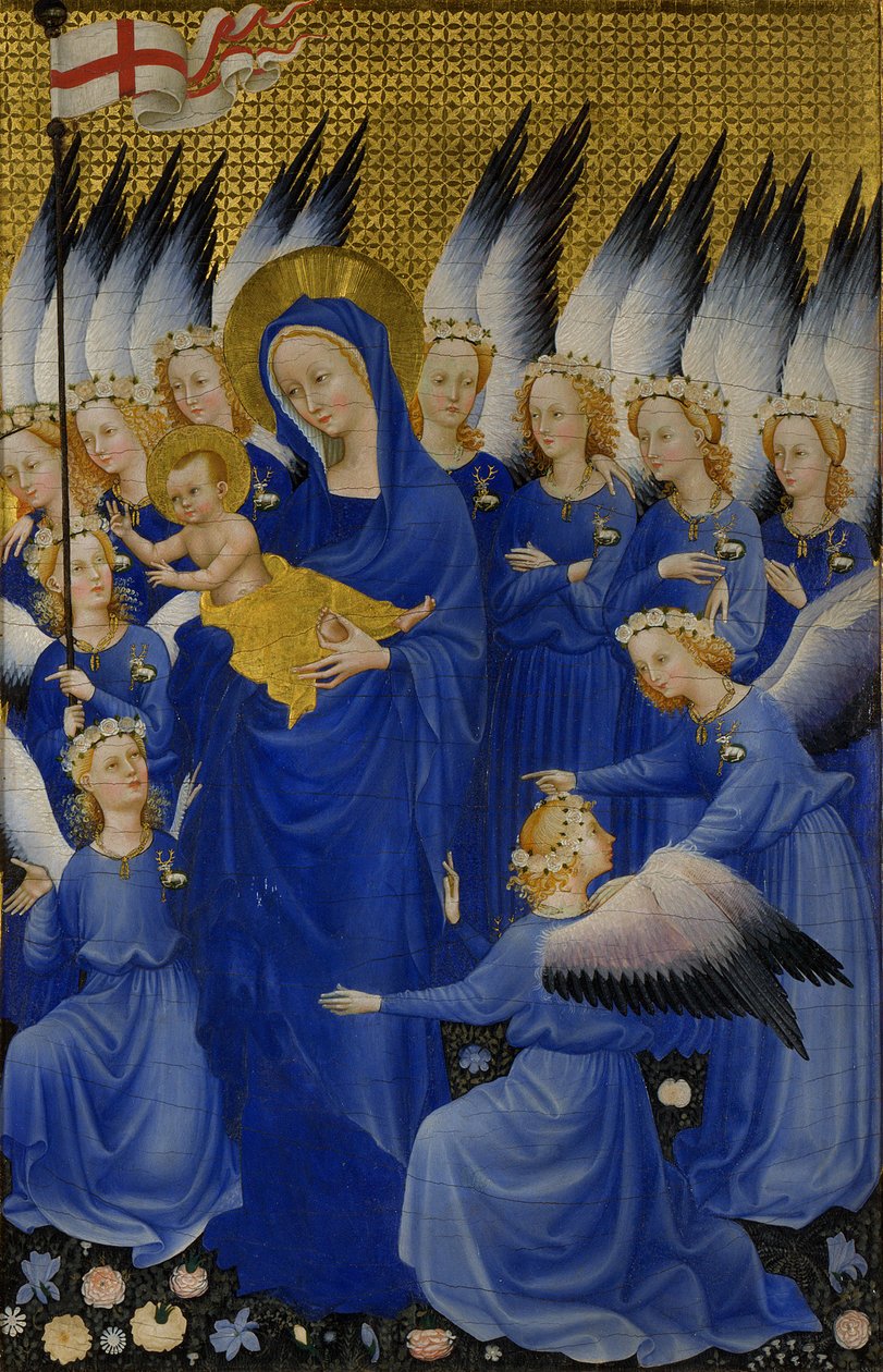 Mária gyermekkel és angyalokkal, Wilton Diptych jobb oldali panele, 1395-1399 körül (tojástempera fán) alkotó: Unbekannt Unbekannt