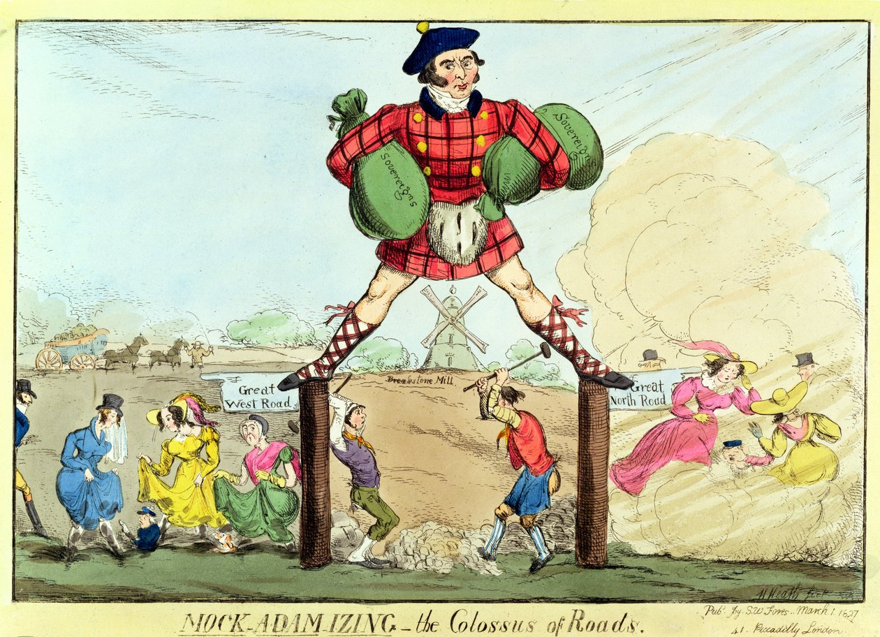 Ádám-Ádámozás: az utak kolosszusa, John MacAdam lámpaláza, 1827 (nyomtatás) alkotó: Unbekannt Unbekannt