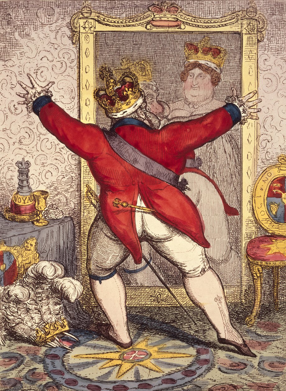 Reflexió: Lenni vagy nem lenni, IV. György angol király (1762-1830) rajzfilmje, 1820 (nyomtatott) alkotó: Unbekannt Unbekannt