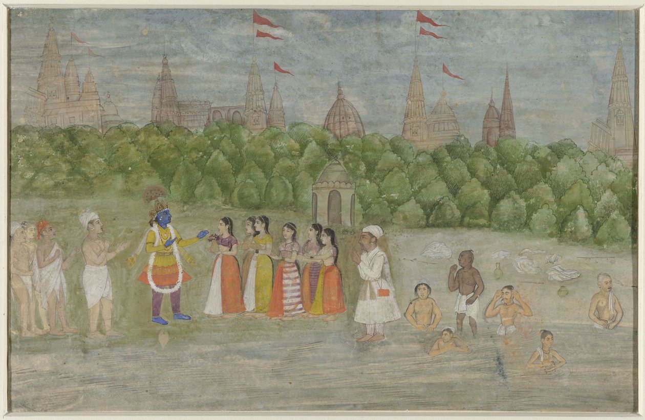 A Yamuna partján, Brindabanban Krishna a gópikkal táncol alkotó: Anonymous