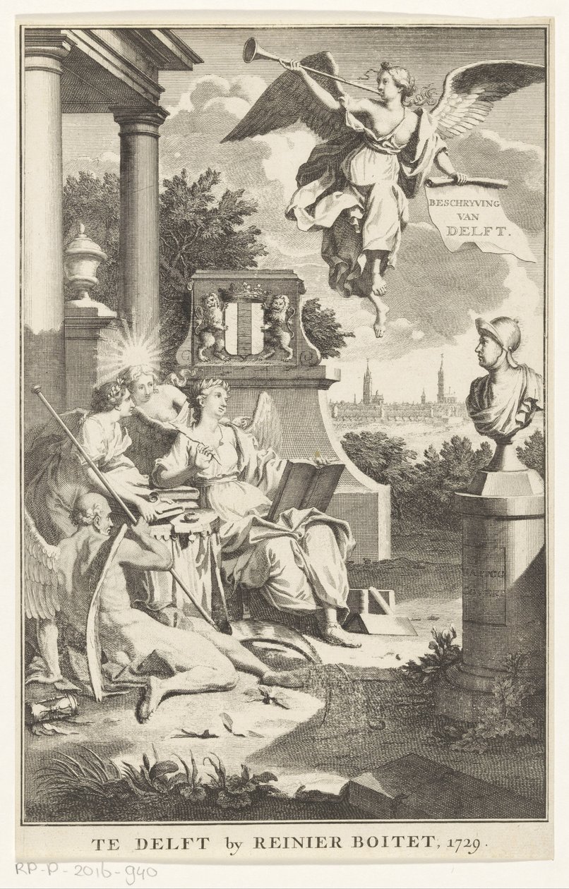 Delft allegóriája Delft leírása (cím az objektumon) Címlap ehhez: S.n., Beschryving der stadt Delft, 1729 alkotó: Anonymous