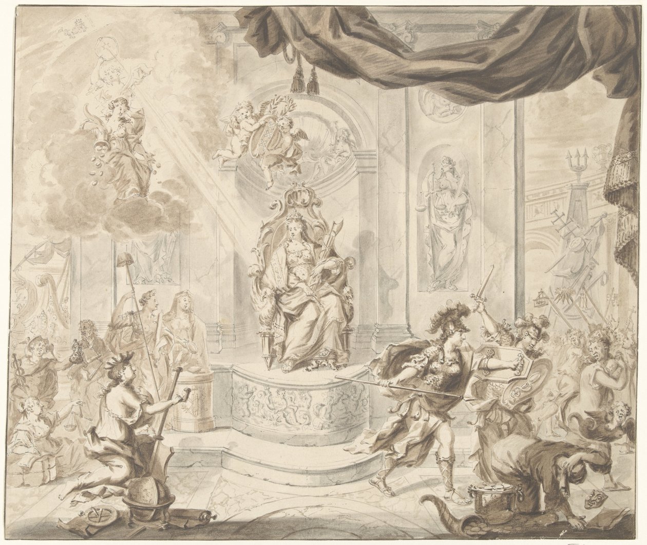 A széltőzsdei kereskedők Amszterdami Értéktőzsdéről való kiűzésének allegóriája, 1763 alkotó: Anonymous