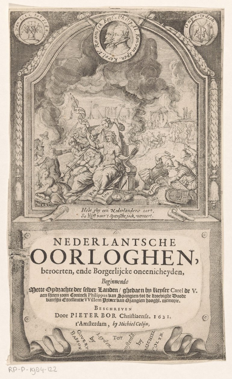 Allegorikus ábrázolás spanyol inkvizícióval, szabadsággal és igazsággal Címlap ehhez: Pieter Bor, holland háborús tyúk, 1621 alkotó: Anonymous