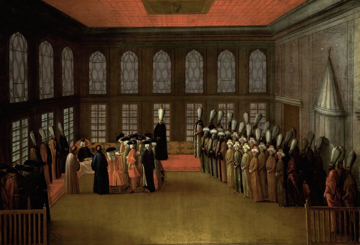 Nagykövet közönsége a nagyvezírrel a Boszporuszon lévő Yaliban (Cornelis Calkoen nagykövet, 1727. augusztus 12.) alkotó: Anonymous
