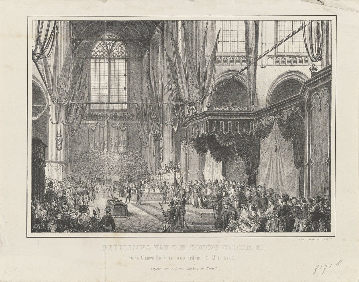 H. M. Vilmos király eskütétele III. a Nieuwe Kerkben Amszterdamban, 1849. május 12-én (cím a tárgyon) alkotó: Anonymous