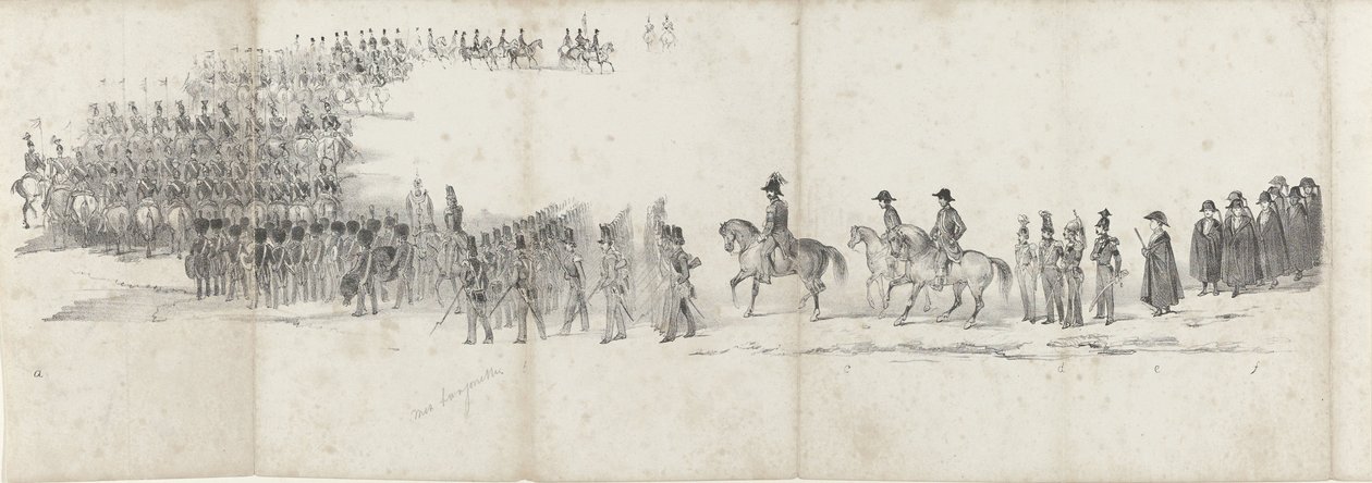 Willem néhai király temetése Delftben 1849. április 4-én (1. oldal) II. Vilmos 1849-es temetési menetének öt összefüggő lapja (sorozat címe) alkotó: Anonymous