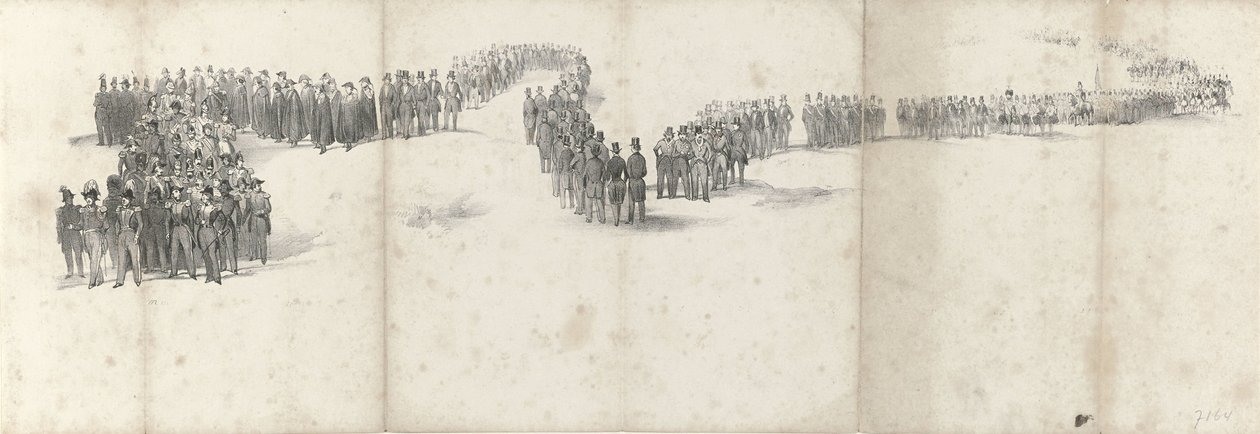 Willem néhai király temetése Delftben 1849. április 4-én (5. oldal) II. Vilmos 1849-es temetési menetének öt összefüggő lapja (sorozat címe) alkotó: Anonymous