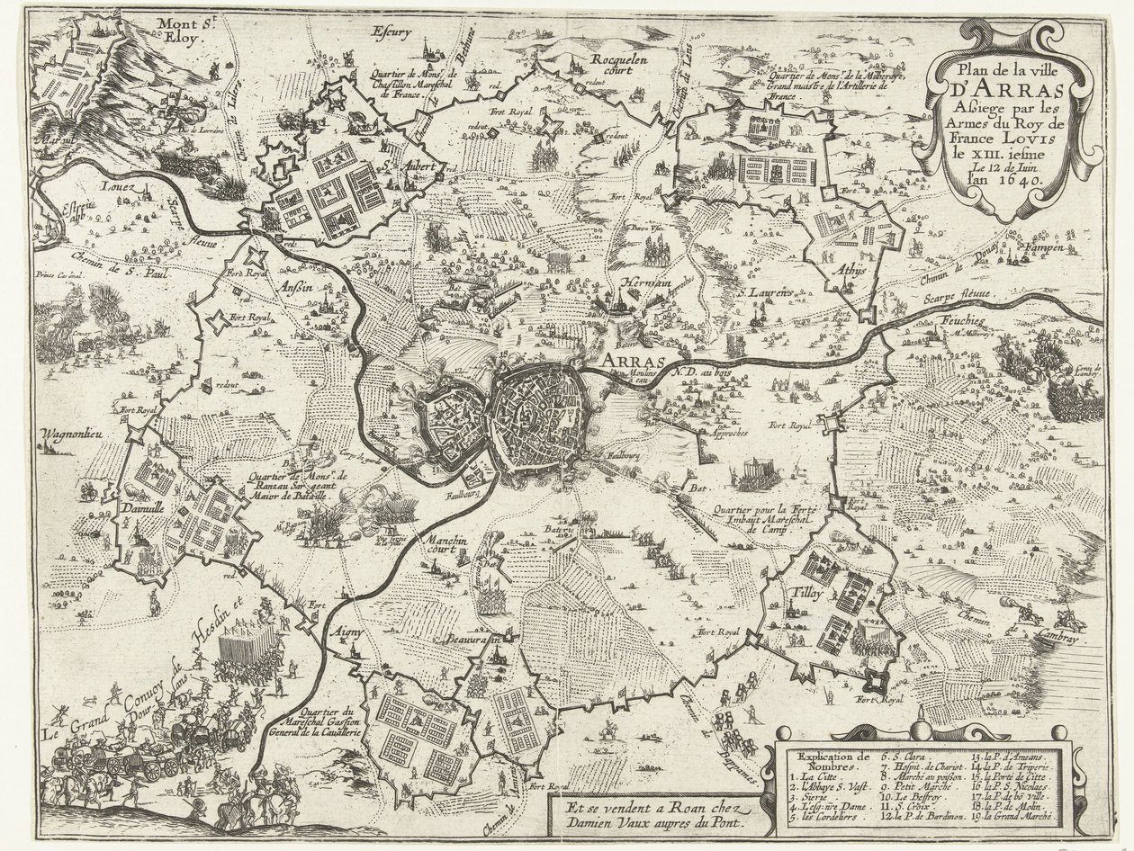 Beleg van Arras ajtó, Fransen, 1640 Lajos francia király fegyverei által ostromlott Arras város terve XIII.iesme június 12. 1640-es év (cím a tárgyon) alkotó: Anonymous