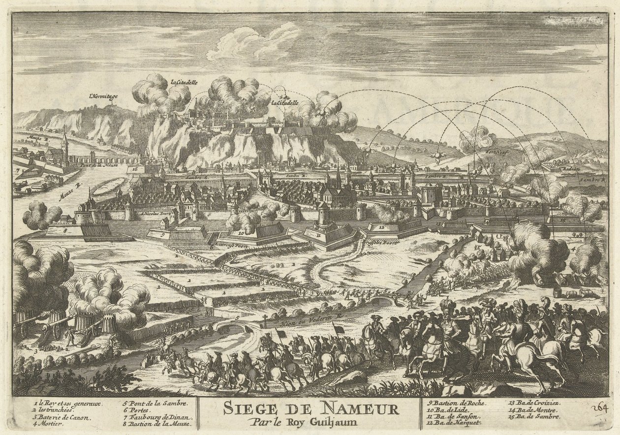 Beleg van Namen ajtó koning Willem III, 1695 Siege de Nameur – Roy Guiljaum (cím az objektumon) Európa, Ázsia, Afrika és Amerika erői (...) Ahogy Franciaország és Spanyolország partjainak térképei is (a sorozat címe az objektumon) alkotó: Anonymous