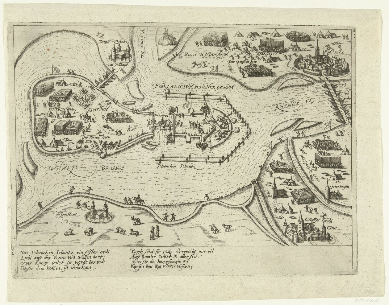 Schenkenschanok ostroma a spanyolok részéről, 1599 Forialicium Schenckianum (cím a tárgyon) alkotó: Anonymous