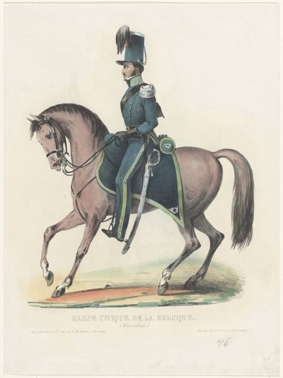 Belga vigilante lóháton, 1830 Garde Civique de la Belgique (lovasság) (cím a tárgyon) alkotó: Anonymous