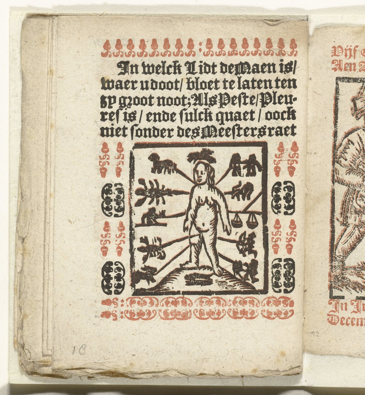 Oldal az emberi testen a vérontás helyeiről, 1712 Amelyben Lidt de Maen van / ahol meghalsz / meztelenül távozol, hacsak nem nagyszerű hang; Als Peste / Pleures is / ende sulck quaet / oock niet sonder des Meestersraet (cím a tárgyon) alkotó: Anonymous