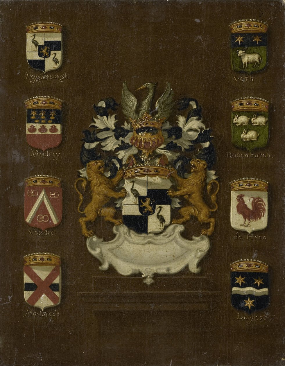 Jan van Reyersbergh címere nyolc negyedrészével alkotó: Anonymous