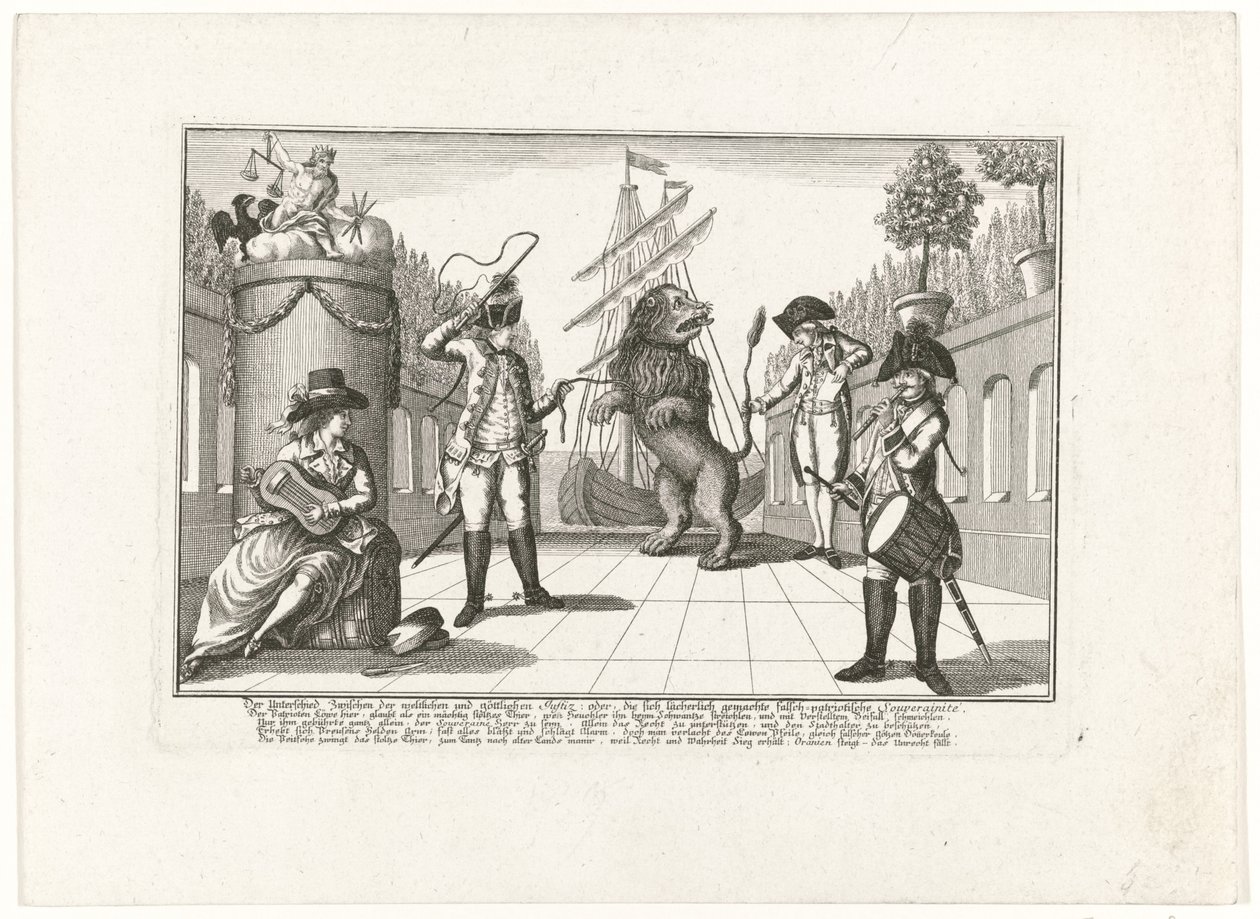 De Hollandse Leeuw, Pruisen, 1787 A különbség a világi és az isteni igazságosság között: avagy, a kigúnyolt hamis-hazafias szuverenitás (...) (cím a tárgyon) alkotó: Anonymous