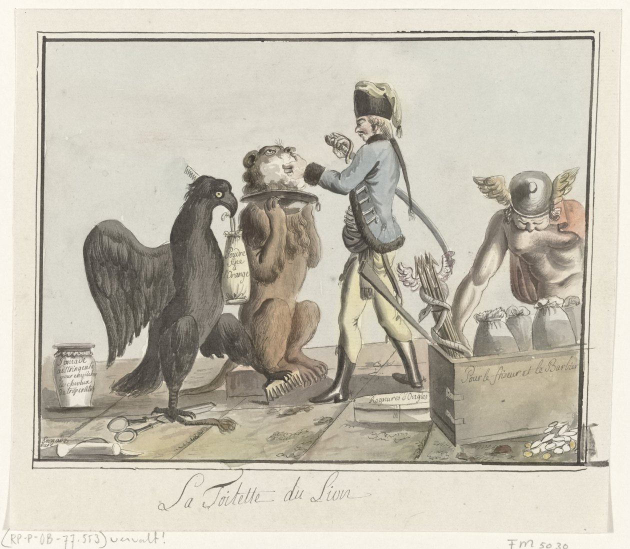 A holland oroszlánt megnyírják, 1787 La Toilette du Lion (cím a tárgyon) alkotó: Anonymous